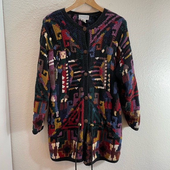 Artisan Sweaters - Abstract Art to Wear Cotton/Ramie Rainbow 🌈 Knit Sweater Size M